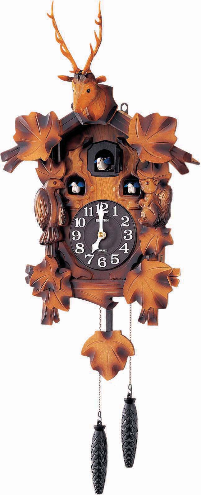 4MJ419-R06 Deer Horn Wooden Cuckoo Clock